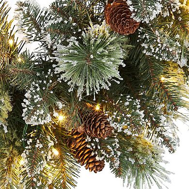 24" Christmas Wreath with Pine Cones & Light,Pre-Lit Front Door Christmas Wreath,for Indoor Outdoor