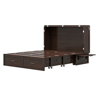 Livelylodge Solid Wood Murphy Bed with Power Strip, Storage Drawer & Modern Design for Guest Room