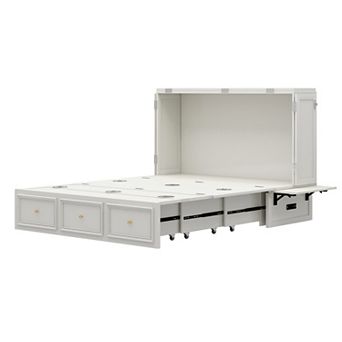 Livelylodge Solid Wood Murphy Bed with Power Strip, Storage Drawer & Modern Design for Guest Room