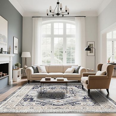 7FT x 5FT Vintage Bohemia Cotton Area Rug with Non-Slip TPR Backing, Indoor Living Room and Entryway