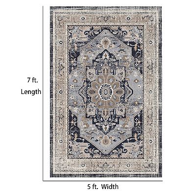 7FT x 5FT Vintage Bohemia Cotton Area Rug with Non-Slip TPR Backing, Indoor Living Room and Entryway