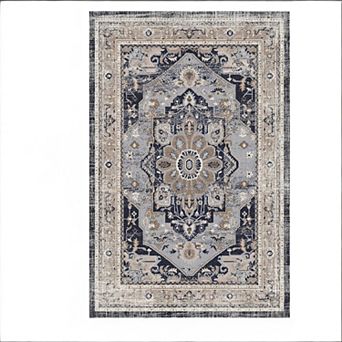 7FT x 5FT Vintage Bohemia Cotton Area Rug with Non-Slip TPR Backing, Indoor Living Room and Entryway