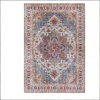 7FT x 5FT Vintage Bohemia Cotton Area Rug with Non-Slip TPR Backing, Indoor Living Room and Entryway