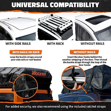 Mockins 50 Cu Ft. Black Waterproof Rooftop Cargo Bag (85"x50"x20") with Mat, Straps, Hooks & More