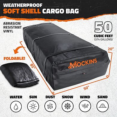 Mockins 50 Cu Ft. Black Waterproof Rooftop Cargo Bag (85"x50"x20") with Mat, Straps, Hooks & More