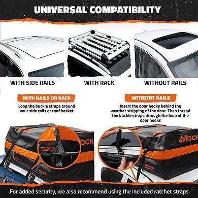 Mockins 20 Cu Ft. Orange Waterproof Rooftop Bag (53"x40"x17") with Mat, Straps, Hooks & More