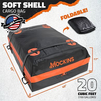 Mockins 20 Cu Ft. Orange Waterproof Rooftop Bag (53"x40"x17") with Mat, Straps, Hooks & More