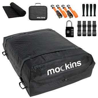 Mockins 16 Cu Ft. Black Waterproof Rooftop Bag (45"x34"x18") with Mat, Straps, Hooks & More