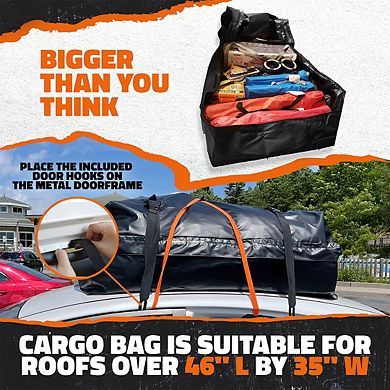 Mockins 16 Cu Ft. Black Waterproof Rooftop Bag (45"x34"x18") with Mat, Straps, Hooks & More