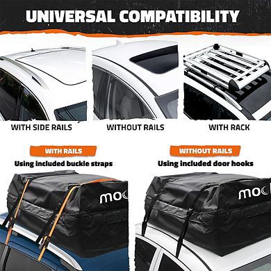 Mockins 16 Cu Ft. Black Waterproof Rooftop Bag (45"x34"x18") with Mat, Straps, Hooks & More