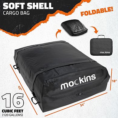 Mockins 16 Cu Ft. Black Waterproof Rooftop Bag (45"x34"x18") with Mat, Straps, Hooks & More