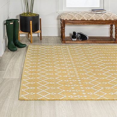 Ourika Moroccan Geometric Textured Weave Light Indoor/Outdoor Area Rug