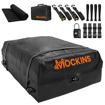 Mockins 25 Cu Ft. Black Waterproof Rooftop Bag (60"x43"x17") with Mat, Straps, Hooks & More