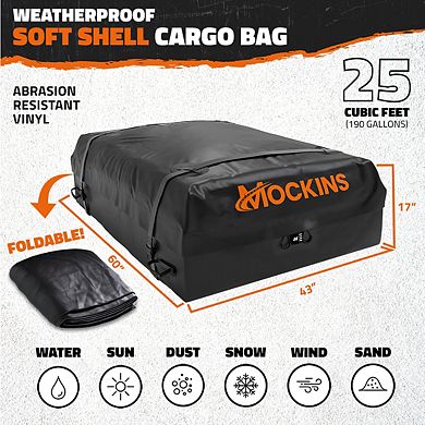 Mockins 25 Cu Ft. Black Waterproof Rooftop Bag (60"x43"x17") with Mat, Straps, Hooks & More