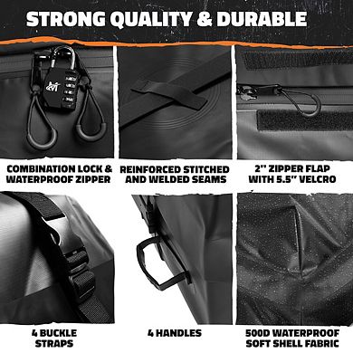 Mockins 25 Cu Ft. Black Waterproof Rooftop Bag (60"x43"x17") with Mat, Straps, Hooks & More