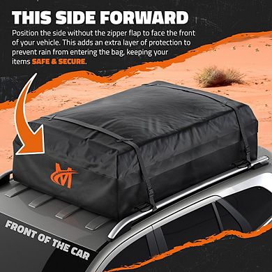 Mockins 25 Cu Ft. Black Waterproof Rooftop Bag (60"x43"x17") with Mat, Straps, Hooks & More