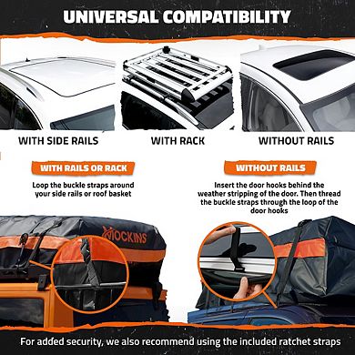 Mockins 30 Cu Ft. Orange Waterproof Rooftop Bag (60"x43"x20") with Mat, Straps, Hooks & More