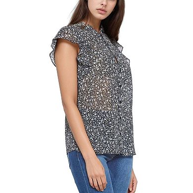 Sheer Ruffle Button Front Blouse