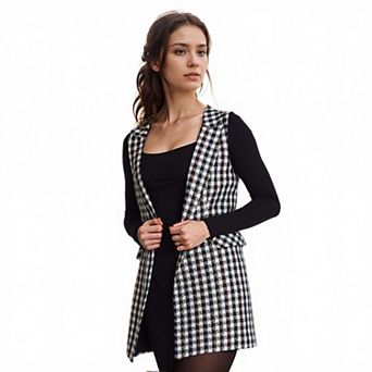 Boucle Longline Vest in Black Plaid