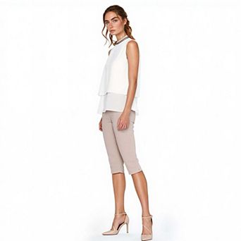 Layered Mock Neck Sleeveless Chiffon Blouse