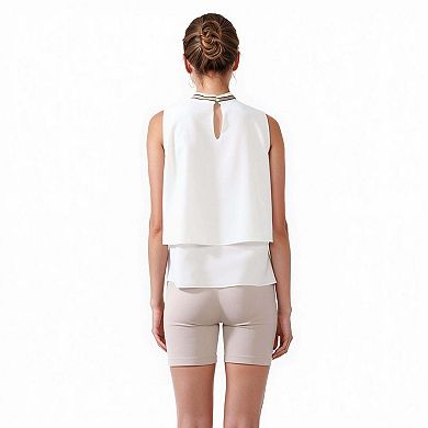 Layered Mock Neck Sleeveless Chiffon Blouse