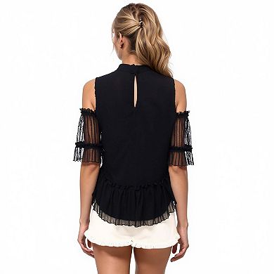 Cold Shoulder Ruffle Mesh Top