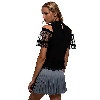 Cold Shoulder Ruffle Mesh Top