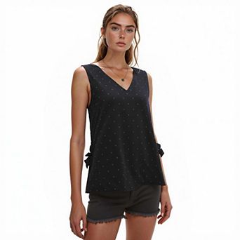 V-Neck Side Cinch Tie Shell Top In Black