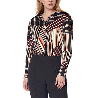 Women's Multi Stripe Button Up Collared Blouse