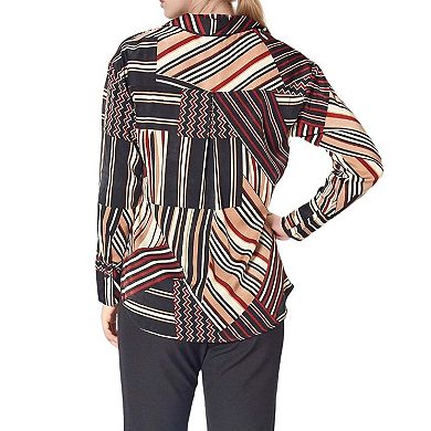 Women's Multi Stripe Button Up Collared Blouse