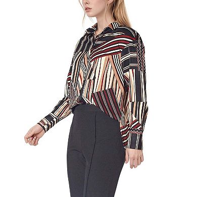Women's Multi Stripe Button Up Collared Blouse
