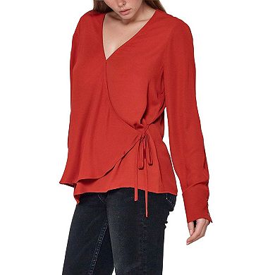 Wrap Front Long Sleeve Blouse