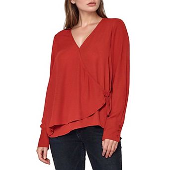 Wrap Front Long Sleeve Blouse