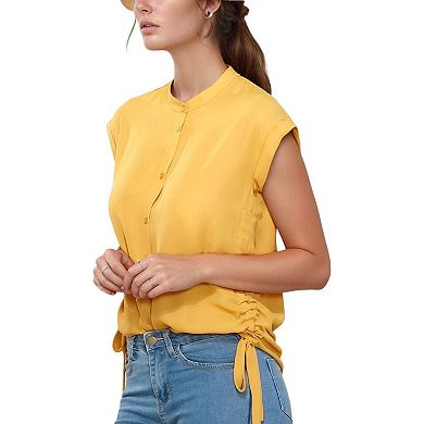 Button Down Side Tie Blouse