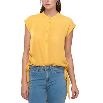 Button Down Side Tie Blouse