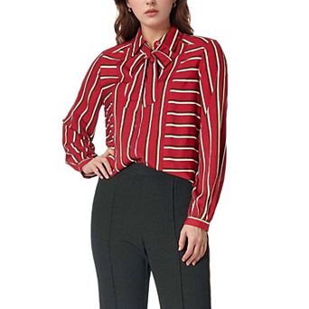 Womens Stripe Tie Neck Blouse