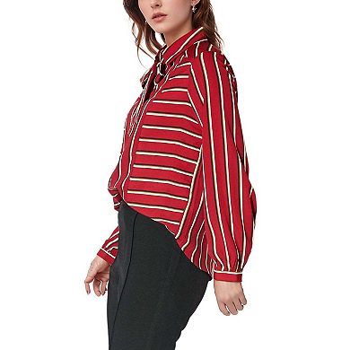 Womens Stripe Tie Neck Blouse