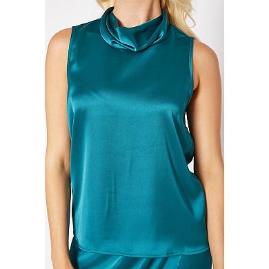 Sleeveless Cowl Funnel Neck Top In Teal