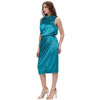 Sleeveless Cowl Funnel Neck Top In Teal