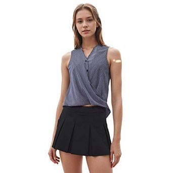 Sleeveless Hi-Lo Surplice Wrap Button Top