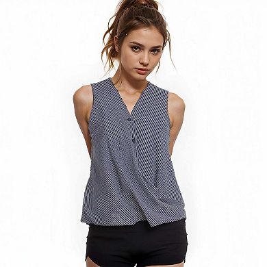 Sleeveless Hi-Lo Surplice Wrap Button Top