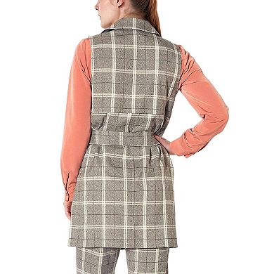 Sleeveless Tie Waist Vest in Mocha Plaid