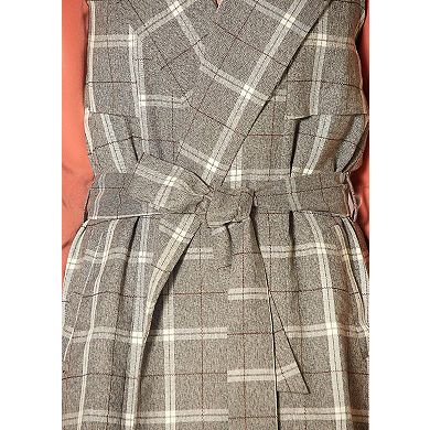 Sleeveless Tie Waist Vest in Mocha Plaid