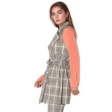 Sleeveless Tie Waist Vest in Mocha Plaid