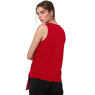 Round Neck Tie Front Sleeveless Blouse