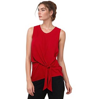 Round Neck Tie Front Sleeveless Blouse