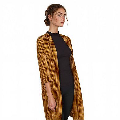 Gingham Kimono Cardigan in Mustard Checker