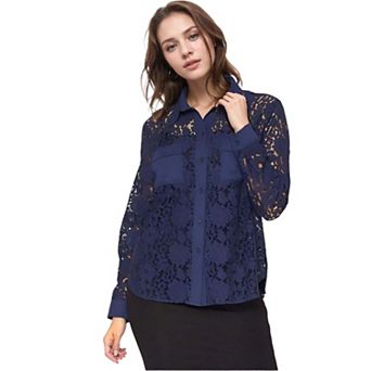 Women's Button Up Flower Lace Blouse