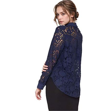 Women's Button Up Flower Lace Blouse