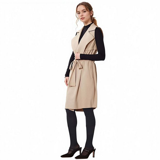 Sleeveless Trench Vest in Khaki